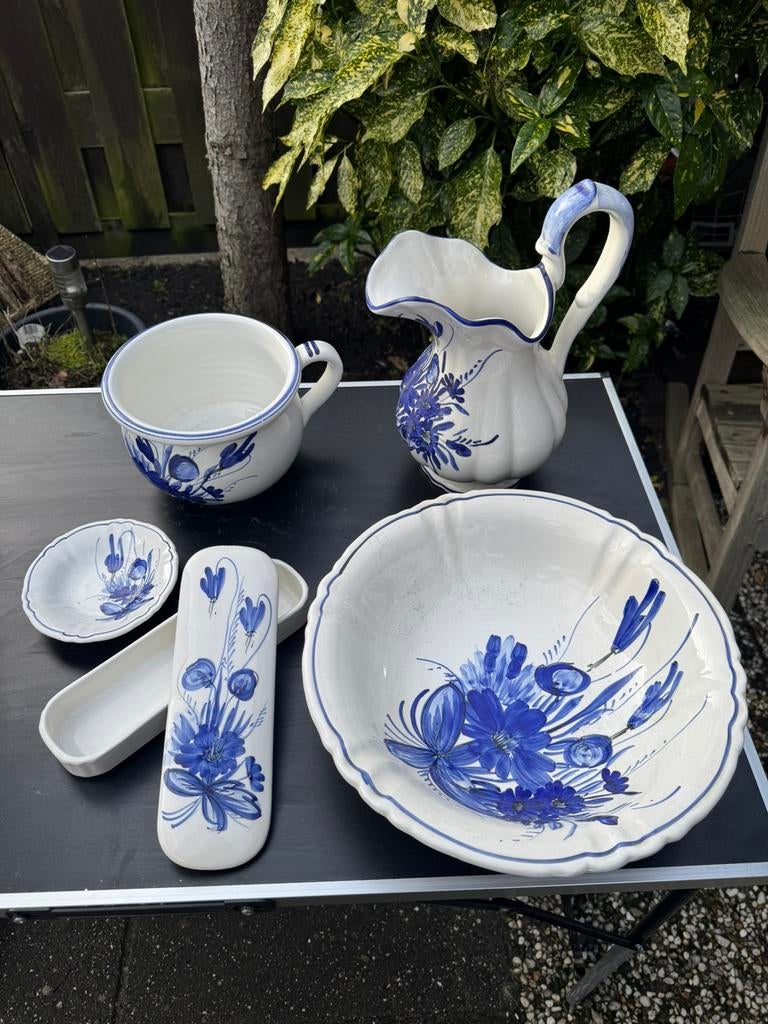Vintage Delft Art handbedchilderde set, Ophalen of Verzenden