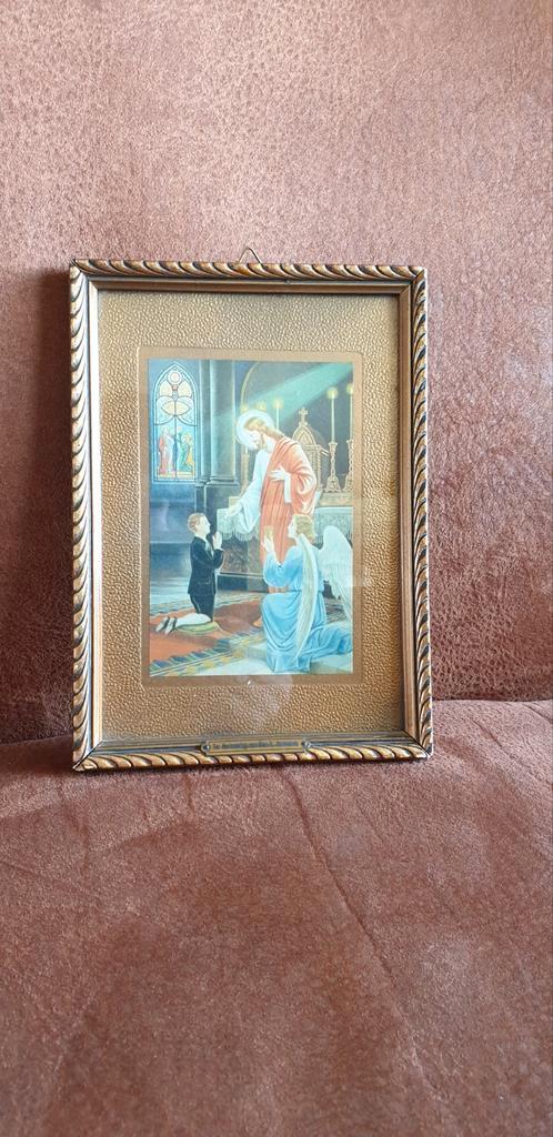 Ingelijst Eerste Communie Prentje, Antiek en Kunst, Antiek | Religie, Ophalen of Verzenden
