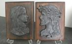 Antiek gietijzeren wand plaquettes Jesus en Maria [1662], Antiek en Kunst, Antiek | Religie, Ophalen