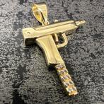 14k gouden uzi hanger massieg pistool kettinghanger geweer, Ophalen of Verzenden, Nieuw, Goud, Kruis of Symbool