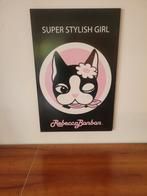 grote poster Rebecca Bonbon bulldog hond kat zwart roze, Foto of Poster, Gebruikt, Ophalen of Verzenden, 50 tot 75 cm