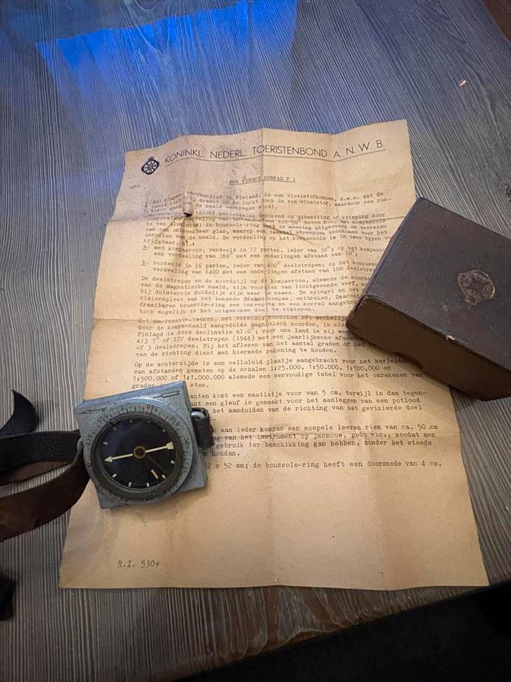 Antieke ANWB Kompas met Doos en Documentatie, Antiek en Kunst, Antiek | Gereedschap en Instrumenten, Ophalen of Verzenden