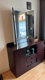 Toilettafel met 3-delige spiegel, kleur rood/bruin, Ophalen, Gebruikt, 100 tot 150 cm