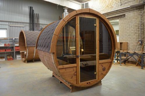 Direct leverbare LUXE BARREL SAUNA 200cm houtgestookt-thermo, Sport en Fitness, Sauna, Nieuw, Ophalen