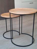 Houten bijzettafels met zwart metalen frame - set van 2, Ophalen, Minder dan 45 cm, Minder dan 55 cm, Rond