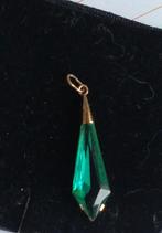 Prachtiche antieke Art deco hanger 14 K met groen kristal, Verzenden, Goud, Hanger, Met edelsteen