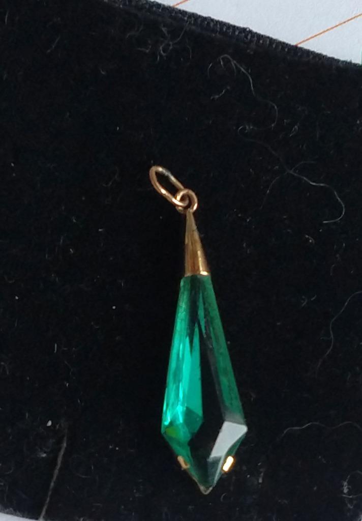 Prachtiche antieke Art deco hanger 14 K met groen kristal, Sieraden, Tassen en Uiterlijk, Antieke sieraden, Hanger, Goud, Met edelsteen