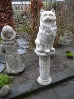 TUINBEELD KAT OP PILAAR, TUINBEELD POES OP ZUIL, BETON, Ophalen, Gebruikt, Beton, Dierenbeeld
