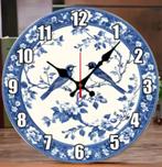 Ronde wandklok van hout Vogeltjes Delfts Blauw (25cm), Ophalen of Verzenden, Nieuw, Wandklok