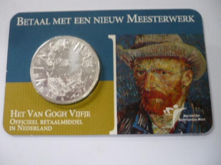 coincard herdenking 2023 van gogh vijfje euro zilver cat.w., Postzegels en Munten, Munten | Nederland, Losse munt, Euro's, Koningin Beatrix