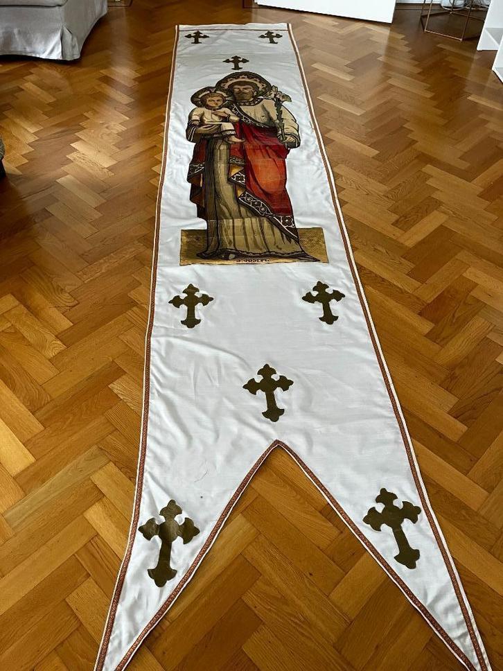 Uniek religieus kerkbanier  -rond 1920 H.Josef met Jezus, Antiek en Kunst, Antiek | Religie, Ophalen of Verzenden