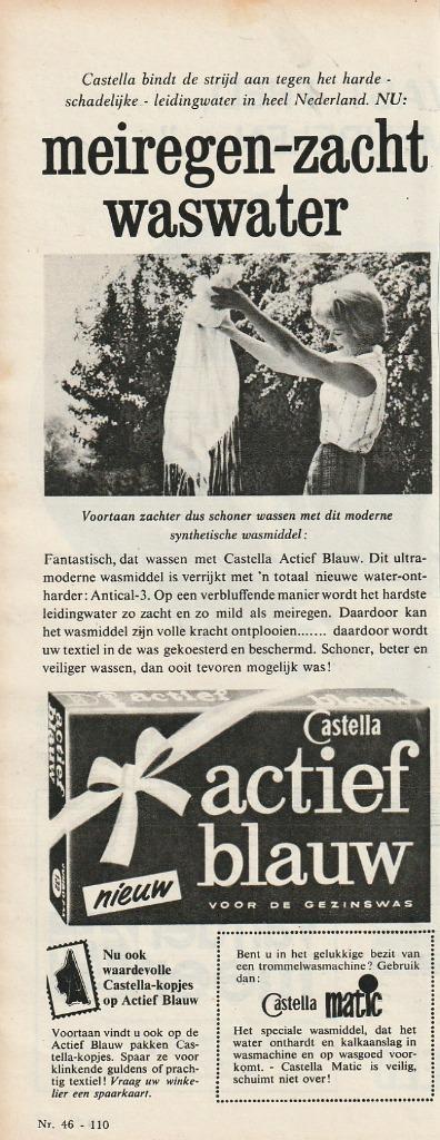 Retro reclame 1963 Castella wasmiddel actief blauw, Verzamelen, Retro, Overige typen, Verzenden