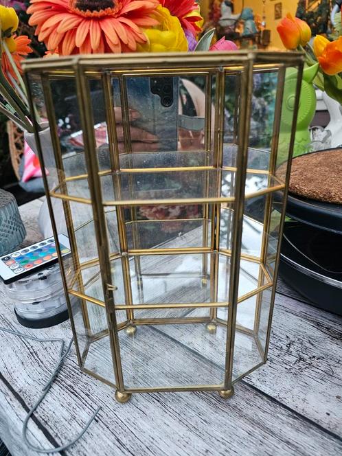 Vintage Vitrinekastje Goud/Glas, Huis en Inrichting, Kasten | Vitrinekasten, Gebruikt, Minder dan 100 cm, Minder dan 50 cm, Minder dan 25 cm