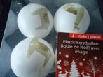4 kerstballen wit met lichtgroene lama er op, Ophalen of Verzenden, Nieuw