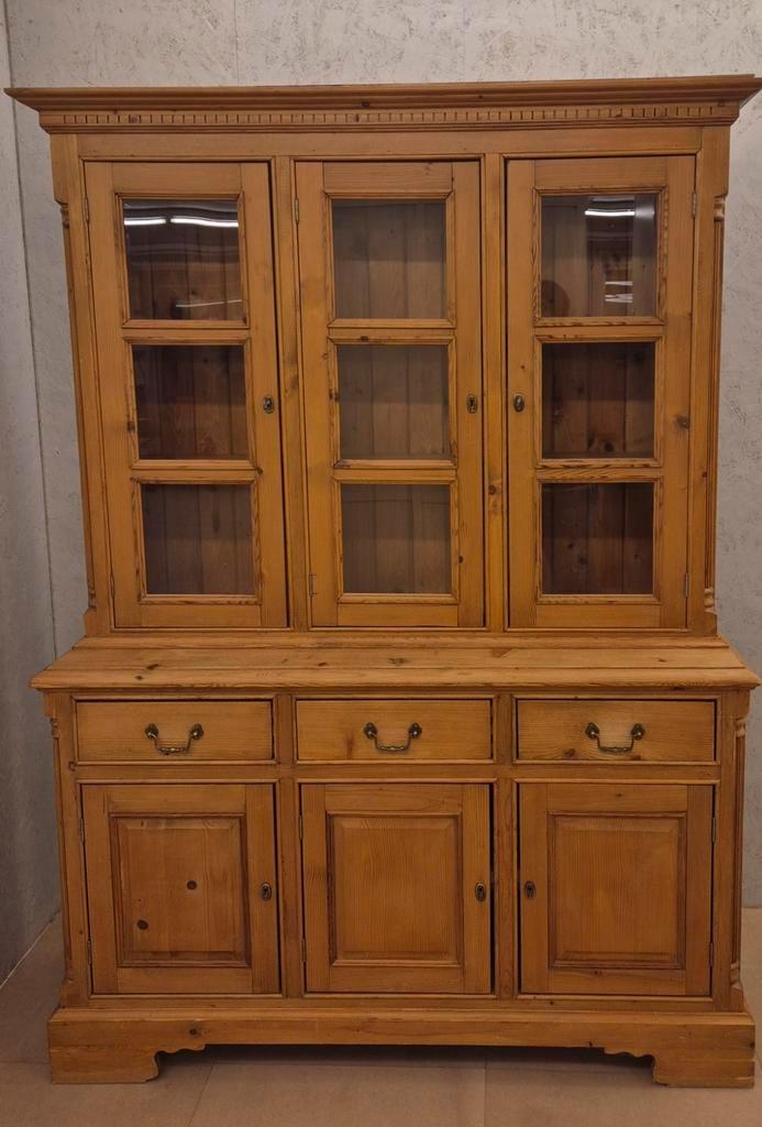 Landelijke massief houten vitrinekast / buffetkast, Huis en Inrichting, Kasten | Buffetkasten, Zo goed als nieuw, 150 tot 200 cm