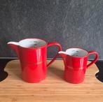Rood met gouden bies emaille maatbekers., Huis en Inrichting, Ophalen of Verzenden, Gebruikt
