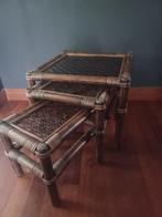 Vintage bijzet tafeltjes set rotan manou, Huis en Inrichting, Tafels | Bijzettafels, Ophalen, Minder dan 55 cm, Gebruikt, Vintage rotan