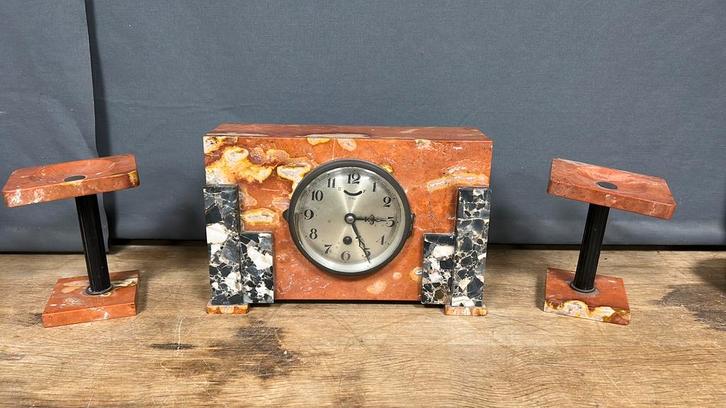 Art Deco Natuursteen schouw klok., Antiek en Kunst, Antiek | Klokken, Ophalen of Verzenden