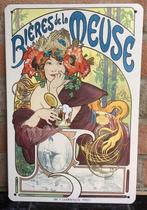 Alphonse Mucha Bieres de la Meuse Kunst Metalen Wandbord, Verzenden, Nieuw, Reclamebord, Plaat of Schild, Overige merken