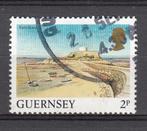 Guernsey UK strand met bootjes Fort Grey, Verzenden, Gestempeld