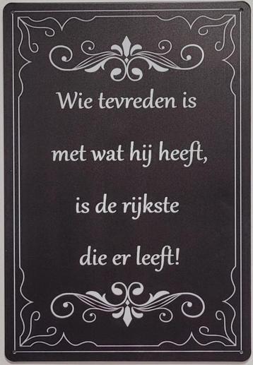 Wie tevreden is rijkste die leeft reclamebord van metaal  beschikbaar voor biedingen