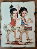 Vintage tekening poster kinderen Grote ogen 30x20, Ophalen of Verzenden