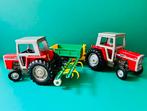 Britains MF 595 tractors met cultivator en tipping trailer, Ophalen of Verzenden, Gebruikt, Tractor of Landbouw, Britains