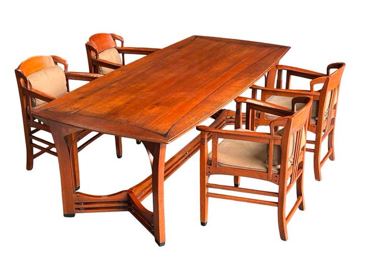 Schuitema Eethoek jugenstil tafel met 4 stoelen, Huis en Inrichting, Complete eetkamers, Gebruikt, 4 tot 6 stoelen, Ophalen