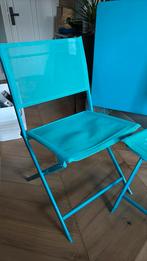 Turquoise Tuinset - Tafel en Stoelen, Ophalen, Zo goed als nieuw, Metaal, Inklapbaar