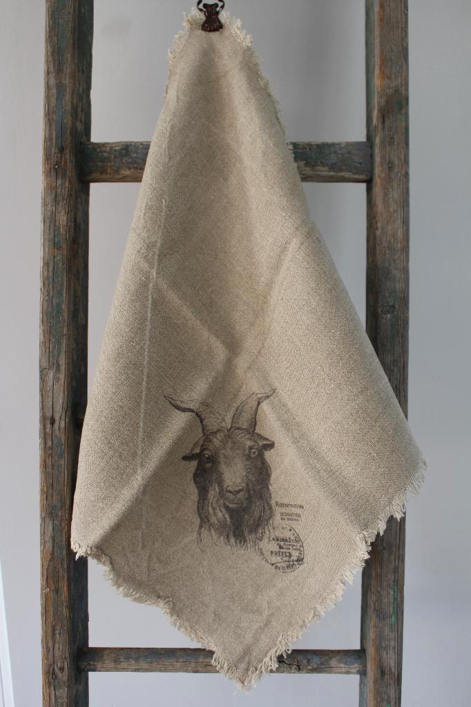 Stoere shabby linnen doek 45 x 45 cm. geit *Pronck & Praal*, Huis en Inrichting, Woonaccessoires | Overige, Nieuw, Ophalen of Verzenden