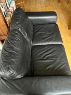 Zwarte leren bank, Ophalen, Gebruikt, Tweepersoons, Rechte bank