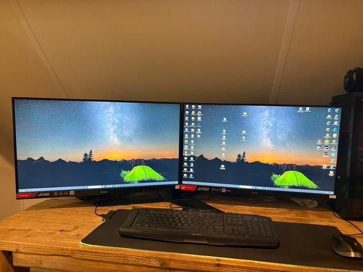2x iiyama 27" 144Hz monitoren + dual arm, Computers en Software, Monitoren, Zo goed als nieuw, 101 t/m 150 Hz, HDMI, Gaming, Ingebouwde speakers
