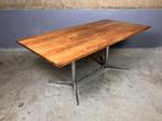 Massief teak eettafel bureau industrieel vintage chroom, Ophalen, 50 tot 100 cm, Vijf personen of meer, Metaal