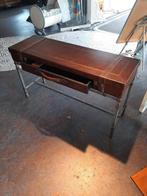 Vintage koffer bijzettafel, leer op metalen onderstel, Antiek en Kunst, Ophalen