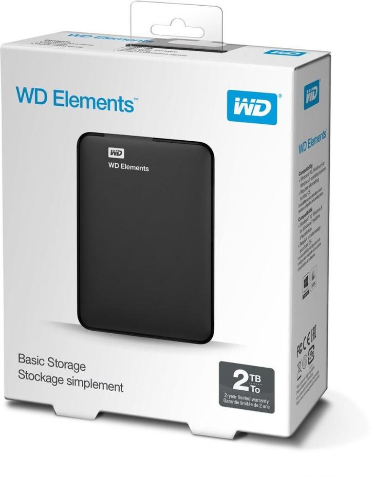 Western Digital Elements Portable - Harde schijf - 2TB, Computers en Software, Harde schijven, Nieuw, Laptop, Extern, SSD, USB
