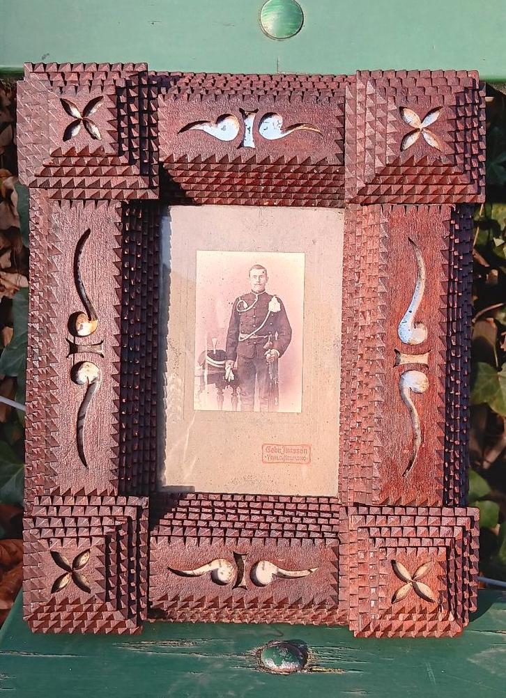 Antiek TRAMPART fotolijstje met spiegeltjes, ca. 1910, Antiek en Kunst, Antiek | Woonaccessoires, Ophalen of Verzenden