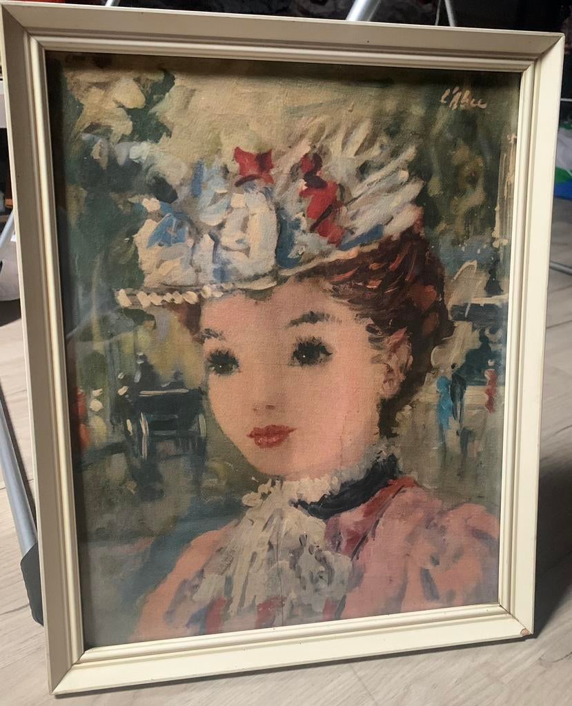 Mooi schilderij - L’Abee Renaisance dame bloemenboeket hoed, Antiek en Kunst, Kunst | Schilderijen | Klassiek, Ophalen of Verzenden