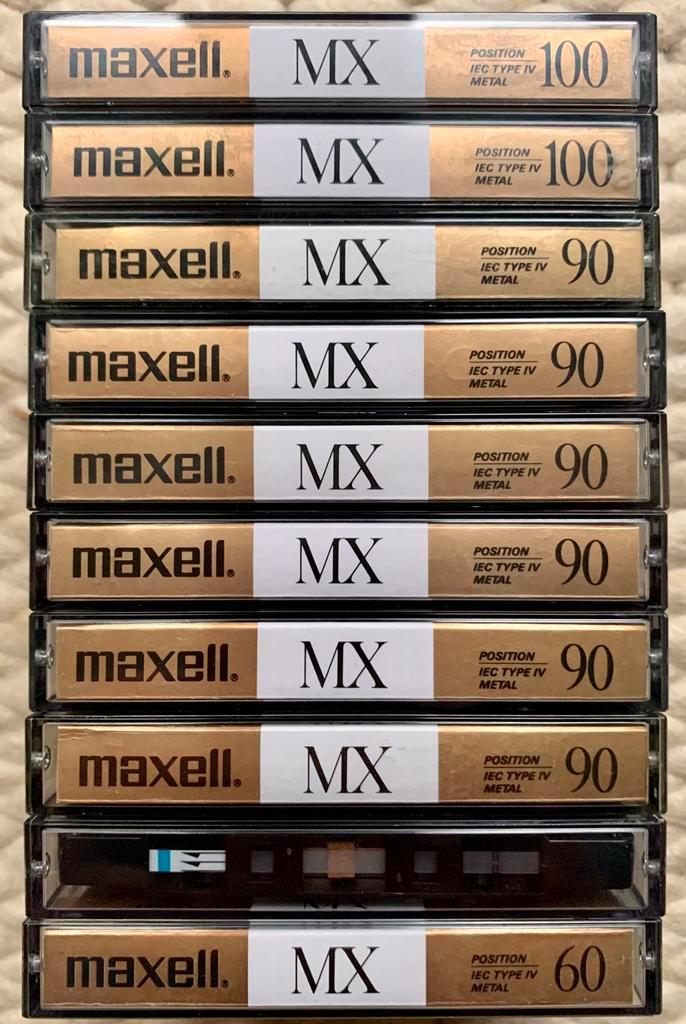 10 Maxell MX90 MX100 MX60 JAPAN METAL cassettebanden type IV, Cd's en Dvd's, Cassettebandjes, Gebruikt, Voorbespeeld, 2 t/m 25 bandjes