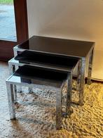 3 mooie glas/chroom bijzettafeltjes, Huis en Inrichting, Tafels | Bijzettafels, Ophalen, Minder dan 45 cm, Minder dan 55 cm, Zo goed als nieuw