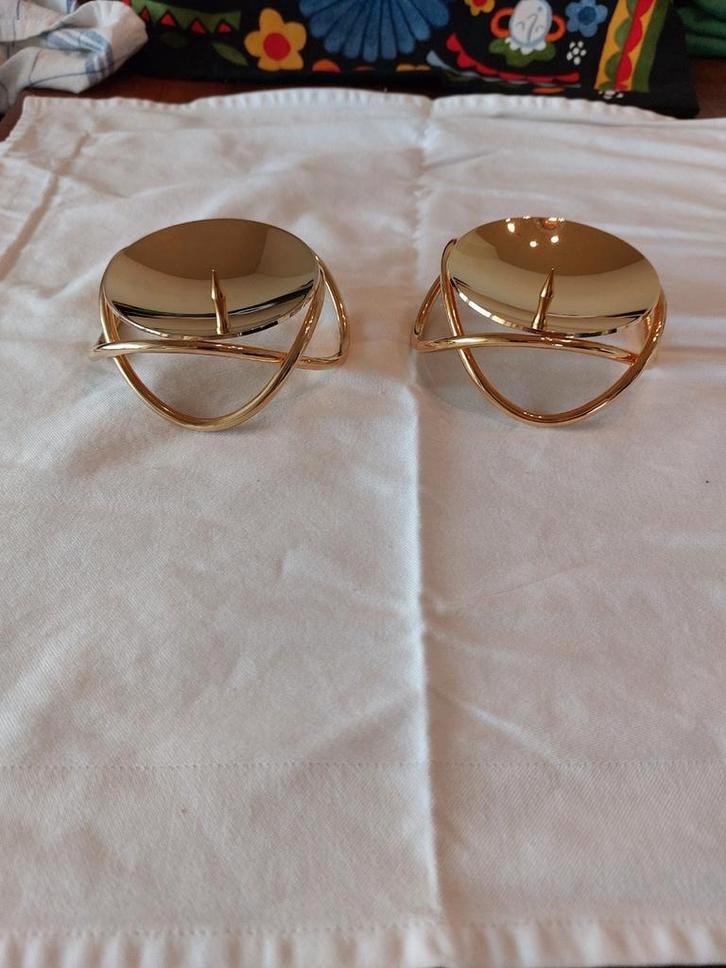 Georg Jensen Glow kandelaars goud, Huis en Inrichting, Woonaccessoires | Kandelaars en Kaarsen, Gebruikt, Kandelaar, Minder dan 25 cm