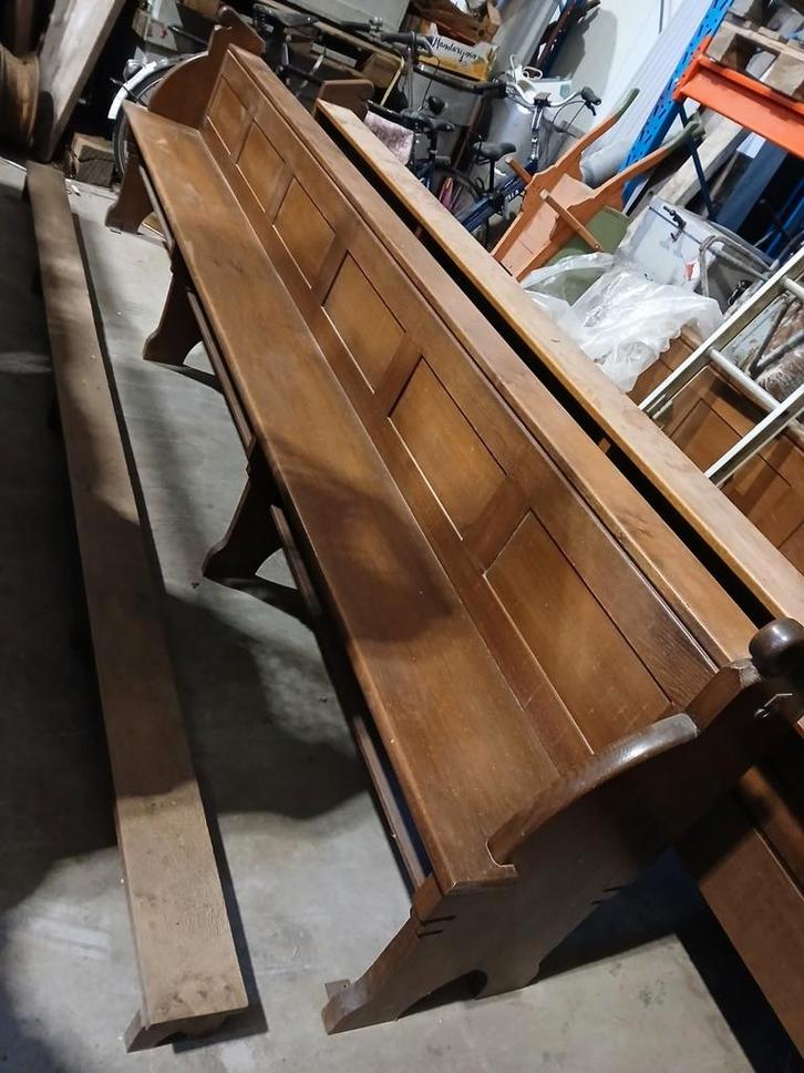 Eikenhouten kerkbank met voetenbank/knielbank, Antiek en Kunst, Antiek | Meubels | Stoelen en Banken, Ophalen