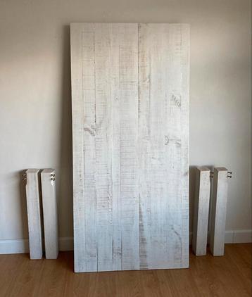 Rustieke whitewash eettafel, 190 x 90 cm