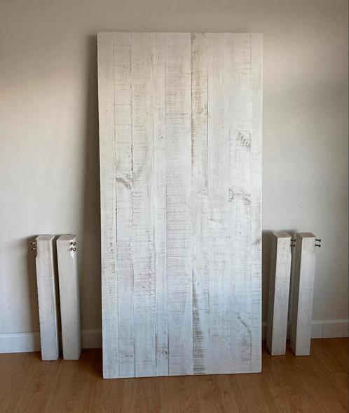 Rustieke whitewash eettafel, 190 x 90 cm, Huis en Inrichting, Tafels | Eettafels, Gebruikt, 50 tot 100 cm, 150 tot 200 cm, Vijf personen of meer