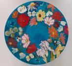 Grote handbeschilderde schaal glas "Flower power", Ophalen of Verzenden, Zo goed als nieuw