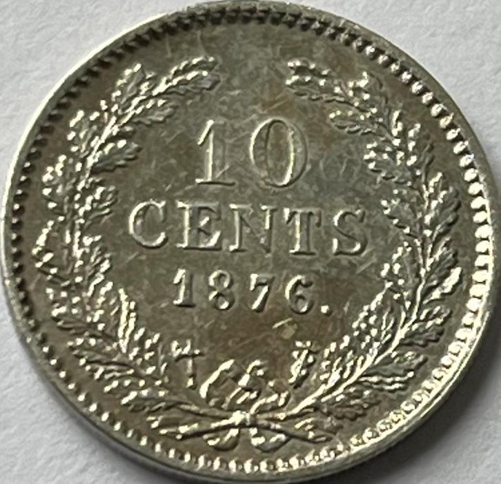 Heel mooi dubbeltje 1876, Postzegels en Munten, Munten | Nederland, Losse munt, 10 cent, Koning Willem III, Zilver, Ophalen of Verzenden