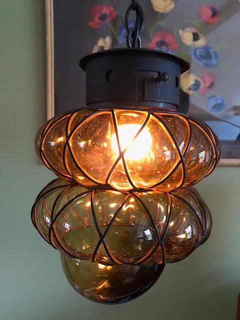 Hanglamp, Venetiaans, Murano, Amber glas, vintage, jr 50/60, Huis en Inrichting, Lampen | Hanglampen, Zo goed als nieuw, Minder dan 50 cm
