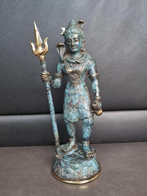 Bronzen beeld/Shiva trishula /Trimurti/India/blauw, Antiek en Kunst, Kunst | Niet-Westerse kunst, Ophalen of Verzenden