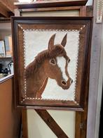 Echte paardenhaar paardenhoofd portret in mooie lijst, Ophalen, 50 tot 75 cm, Zo goed als nieuw, Schilderij