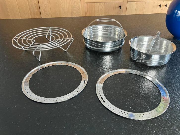 AMC spatringen en inzetmandjes, Huis en Inrichting, Keuken | Potten en Pannen, Zo goed als nieuw, Rvs, Ophalen of Verzenden