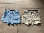 2 H&M stoffen korte broeken blauw gestreept en beige maat 80, Broekje, H&M, Ophalen of Verzenden, Zo goed als nieuw